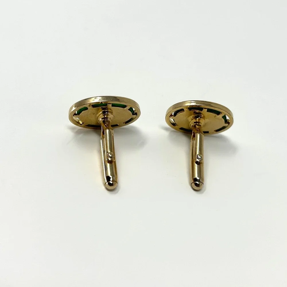 Vintage Gold Tone Green Marbled Semi Precious Oval‎ Cufflinks Mid Century Modern